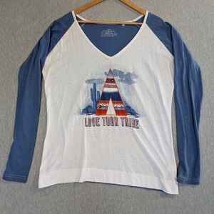 Panhandle Graphic T-shirt Women's XXL Blue White "Love Your Tribe" Long Sleeve